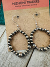 Navajo Sterling Silver Pearl Beaded Dangle Hoop Earrings