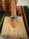 Navajo Turquoise, Coral, Lapis & Sterling Silver Inlay Ring Size 6