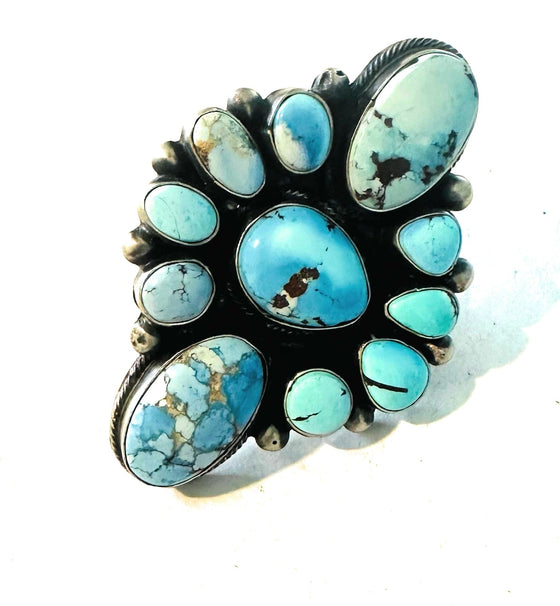 Navajo Golden Hills Turquoise & Sterling Silver Cluster Ring Size 7