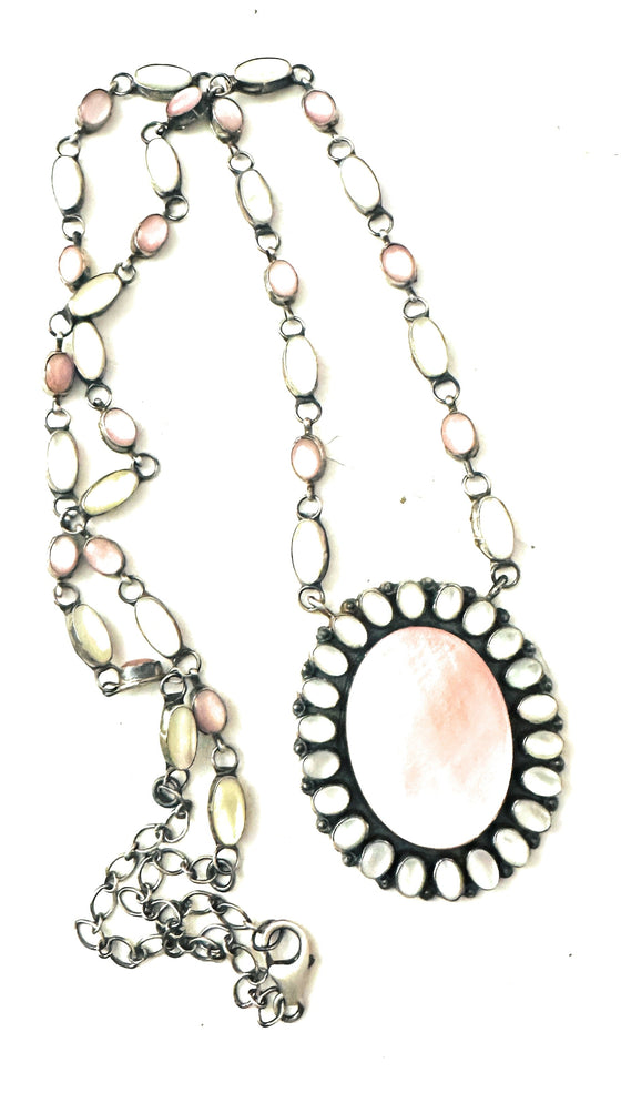 Navajo Sterling Silver, Queen Pink Conch & Mother of Pearl Necklace by Jacqueline Silver