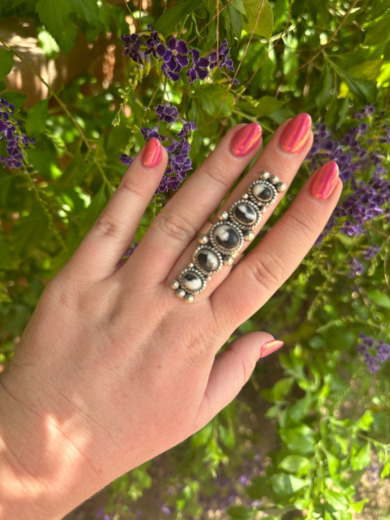 Beautiful Handmade White Buffalo And Sterling Silver 5 Stone Adjustable Ring