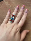 4TH OF JULY COLLECTION Handmade Red, White & Blue Fire Opal & Sterling Silver Adjustable Ring Signed Nizhoni