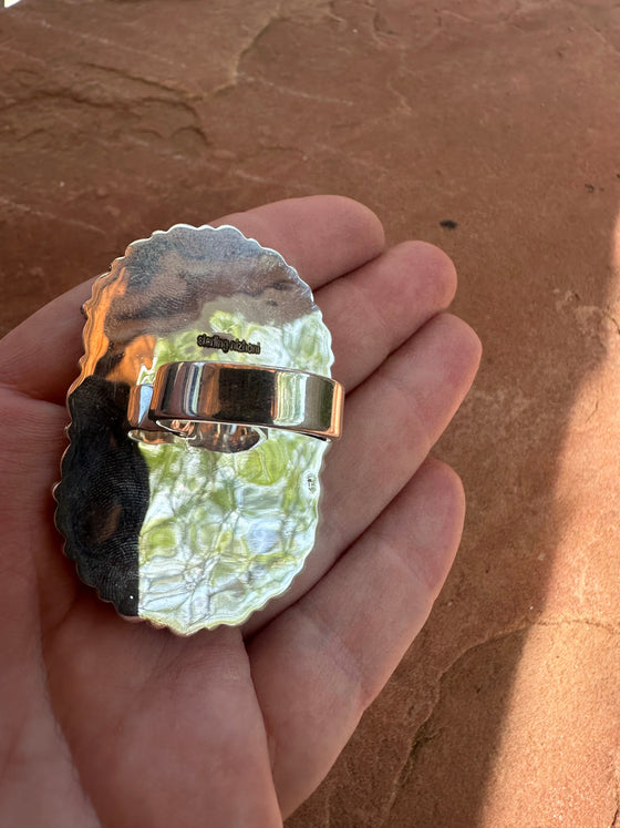 Handmade Adjustable White Buffalo & Sterling Silver Ring