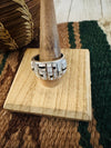 Navajo Mother of Pearl, Onyx & Sterling Silver Inlay Ring Size 12