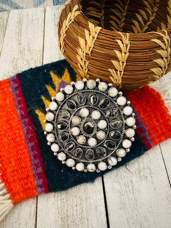 Navajo White Buffalo & Sterling Silver Adjustable Cluster Ring