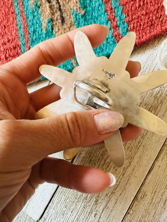 Navajo Sterling Silver & Queen Pink Conch Adjustable Flower Ring