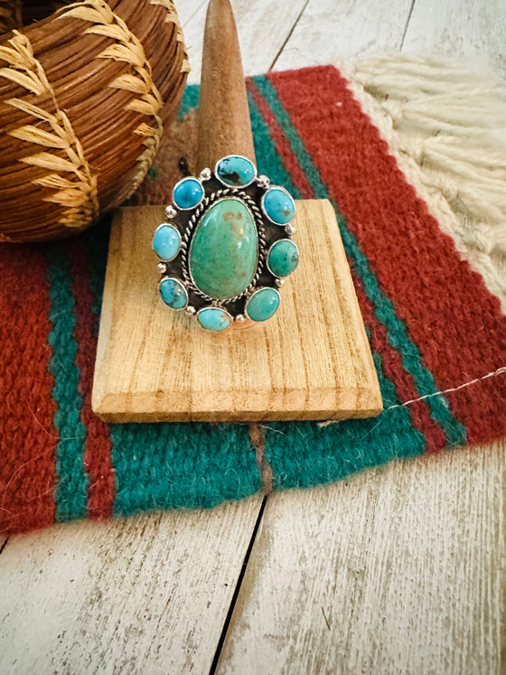 Navajo Sterling Silver & Turquoise Cluster Adjustable Ring