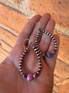 Handmade Sterling Silver Pearl & Pink Dream Beaded Dangle Hoop Earrings