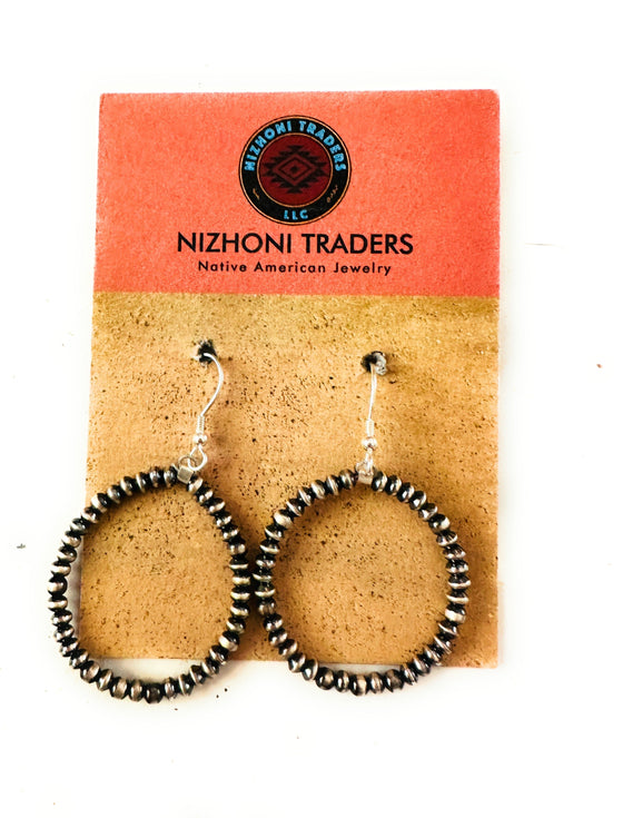 Navajo 3mm Sterling Silver Pearl Dangle Hoop Earrings