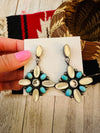 Navajo Mother of Pearl, Turquoise, CZ & Sterling Silver Dangle Earrings