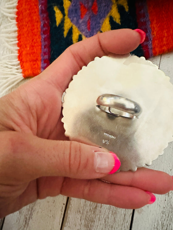 Navajo White Buffalo & Sterling Silver Adjustable Cluster Ring