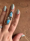 Beautiful Handmade Golden Hills Turquoise And Sterling Silver Adjustable Flower Ring