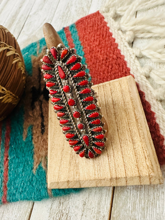 Zuni Coral & Sterling Silver Cluster Ring Size 7