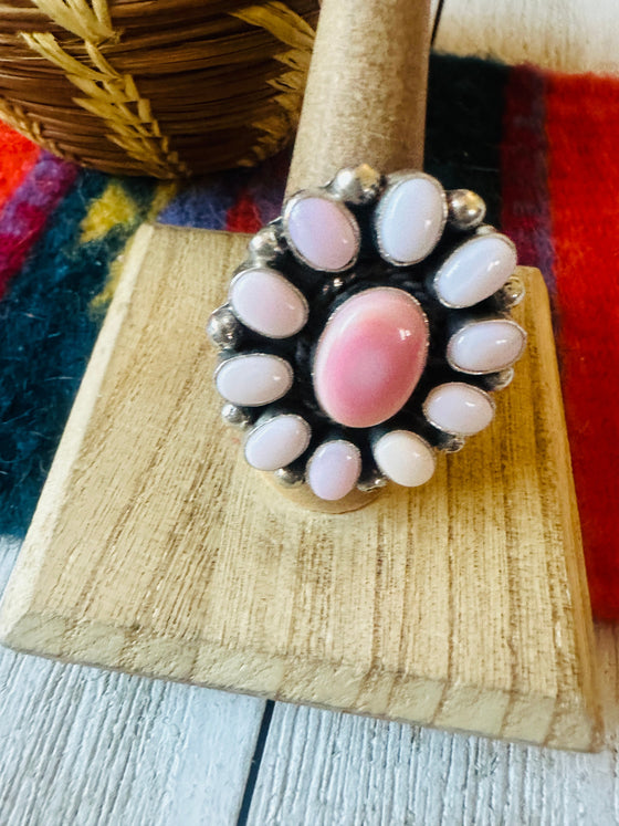 Navajo Sterling Silver & Queen Pink Conch Cluster Adjustable Ring