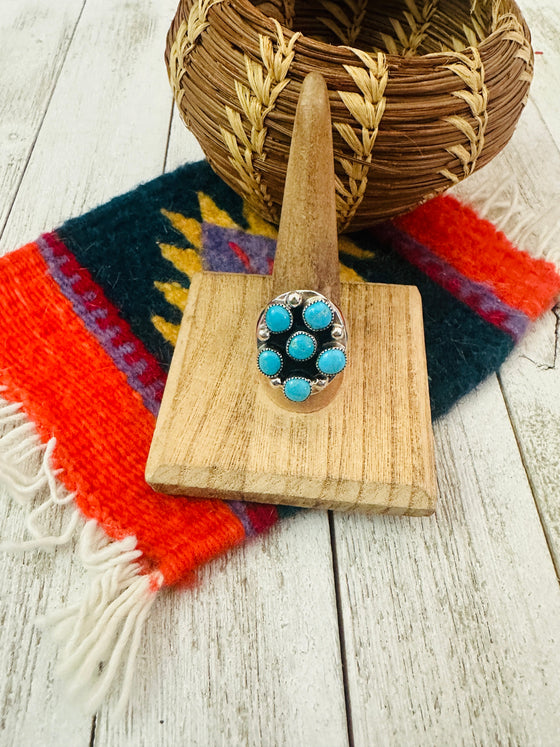 Navajo Turquoise & Sterling Silver Cluster Cigar Band Ring