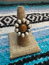 Beautiful Handmade Jasper, Mother of Pearl And Sterling Silver Adjustable Cluster Ring