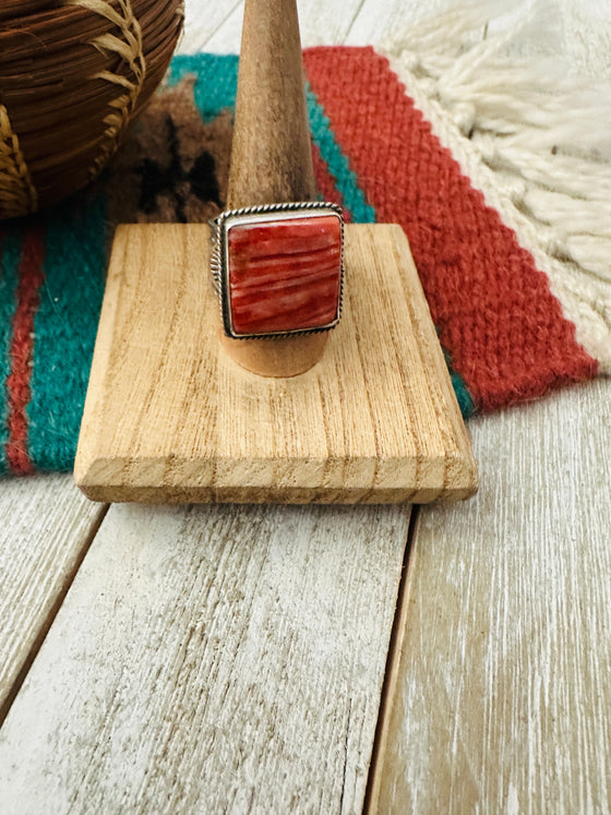 Navajo Sterling Silver & Spiny Oyster Cigar Band Ring Size 9.5