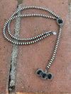 Navajo Onyx & Sterling Silver Pearl Beaded Lariat Necklace