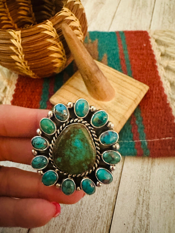 Navajo Sterling Silver & Turquoise Cluster Adjustable Ring