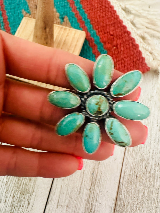 Navajo Sterling Silver & Turquoise Adjustable Flower Ring