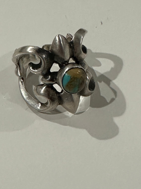 Handmade Sand Cast Royston Turquoise And Sterling Silver Adjustable Ring