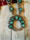 Vintage Old Pawn Navajo Turquoise & Sterling Silver Beaded Squash Blossom Necklace Set