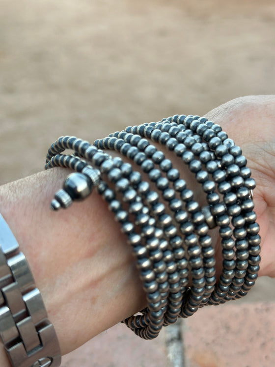 Navajo Sterling Silver Pearl Beaded Wrap Bracelet