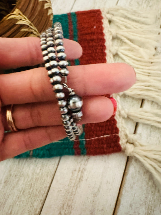 Navajo Sterling Silver Pearl Beaded Wrap Bracelet