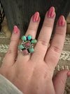 Beautiful Handmade Turquoise, Rhodonite And Sterling Silver Adjustable Ring