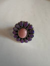 Handmade Pink Conch, Purple Fire Opal & Sterling Silver Adjustable Ring