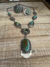 Charles Johnson Navajo Royston Turquoise & Sterling Silver Necklace, Bracelet and Ring Set Signed