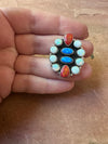 4TH OF JULY COLLECTION Handmade Red, White & Blue Fire Opal & Sterling Silver Adjustable Ring Signed Nizhoni