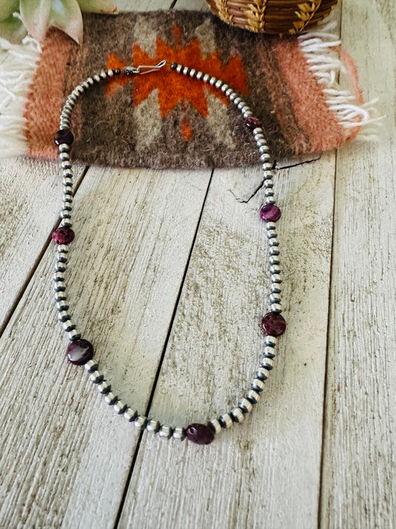 Navajo Purple Spiny & Sterling Silver Pearl Beaded 16” Necklace