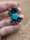 Beautiful Handmade Turquoise, Fire Opal And Sterling Silver Adjustable Star Ring