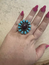 Handmade Purple Spiny, Light Blue Fire Opal And Sterling Silver Adjustable Ring Signed Nizhoni