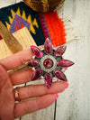 Navajo Pink Mojave & Sterling Silver Cluster Adjustable Ring