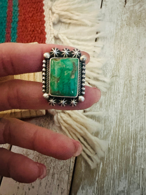 Navajo Sterling Silver & Royston Turquoise Ring Size 8