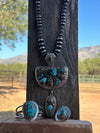 Charles Johnson Navajo Number 8 Turquoise & Sterling Silver Necklace, Bracelet and Ring  Set Signed