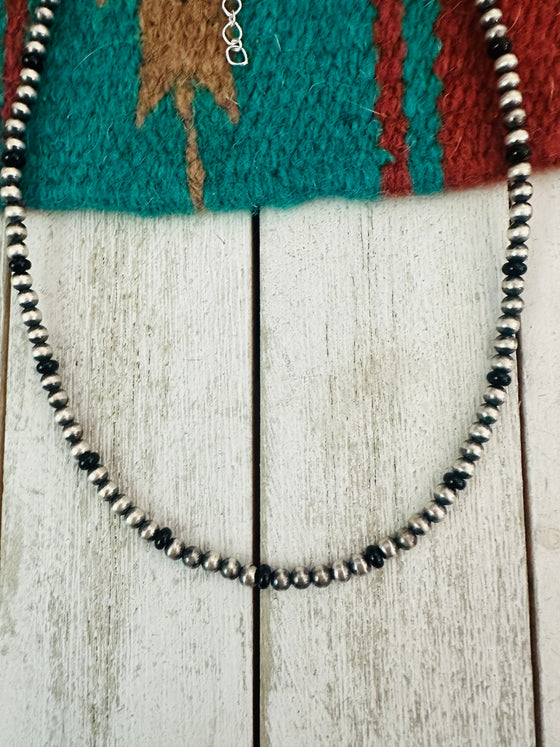 Navajo Sterling Silver Pearl & Onyx Beaded 16” Necklace