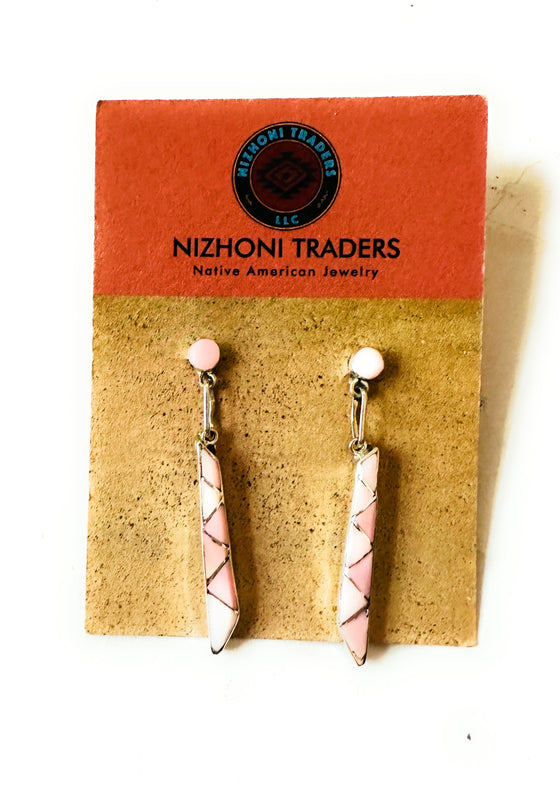 Zuni Mother of Pearl & Sterling Silver Inlay Dangle Earrings