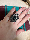 Handmade Onyx & Sterling Silver Adjustable Ring Signed Nizhoni