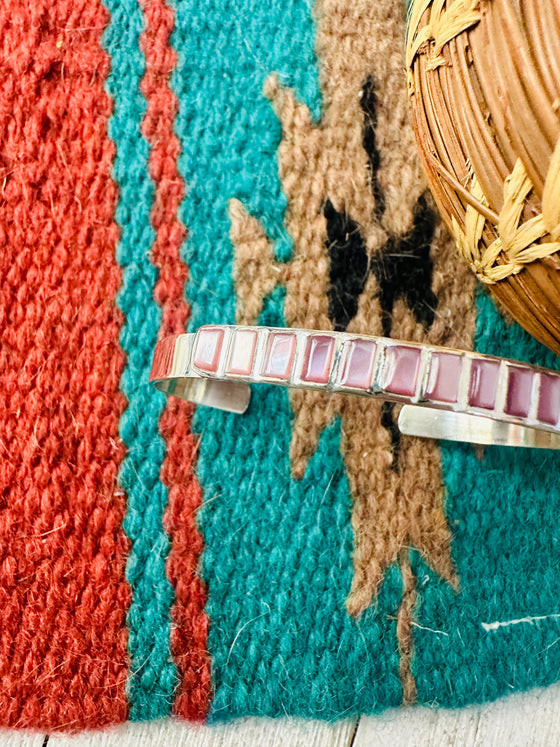 Navajo Mother of Pearl & Sterling Silver Inlay Cuff Bracelet