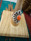 Navajo Sterling Silver & Orange Spiny Flower Ring