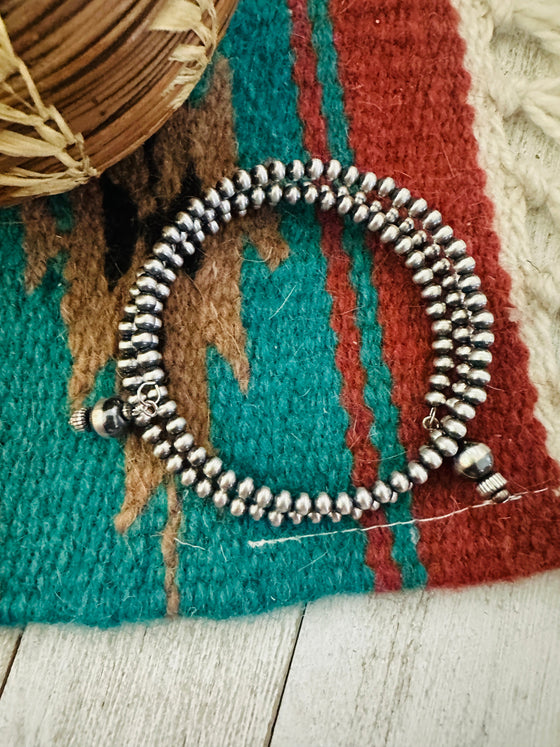 Navajo Sterling Silver Pearl Beaded Wrap Bracelet