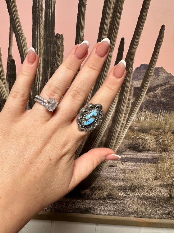 Handmade Golden Hills Turquoise And Sterling Silver Adjustable Single Stone Ring