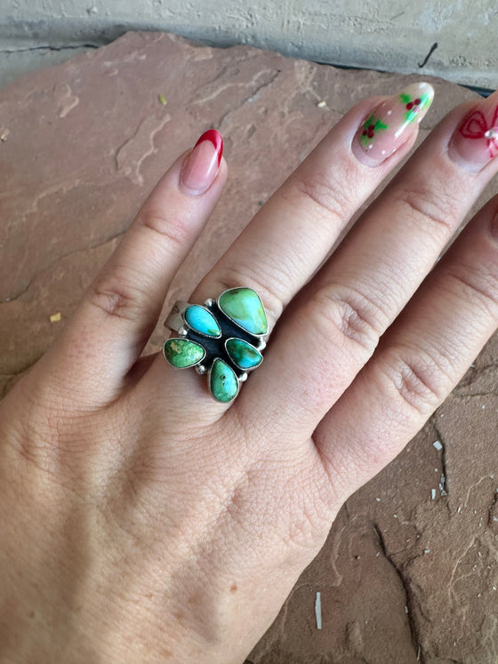 Handmade Sonoran Mountain Turquoise & Sterling Adjustable 5 Stone Ring