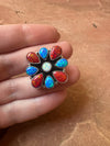 4TH OF JULY COLLECTION Handmade Red, White & Blue Fire Opal & Sterling Silver Adjustable Ring Signed Nizhoni