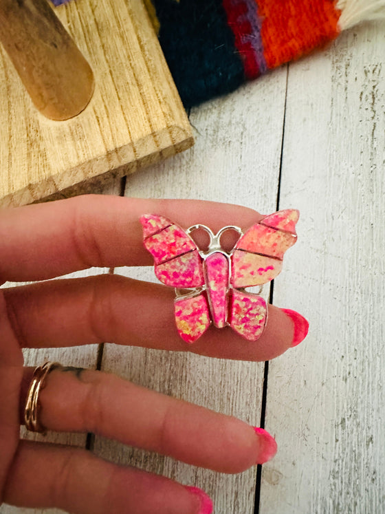 Navajo Sterling Silver & Pink Opal Butterfly Ring