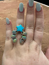 Beautiful Handmade Turquoise, Opal And Sterling Silver Adjustable Star Ring