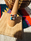 Zuni Multi Stone & Sterling Silver Inlay Square Adjustable Ring